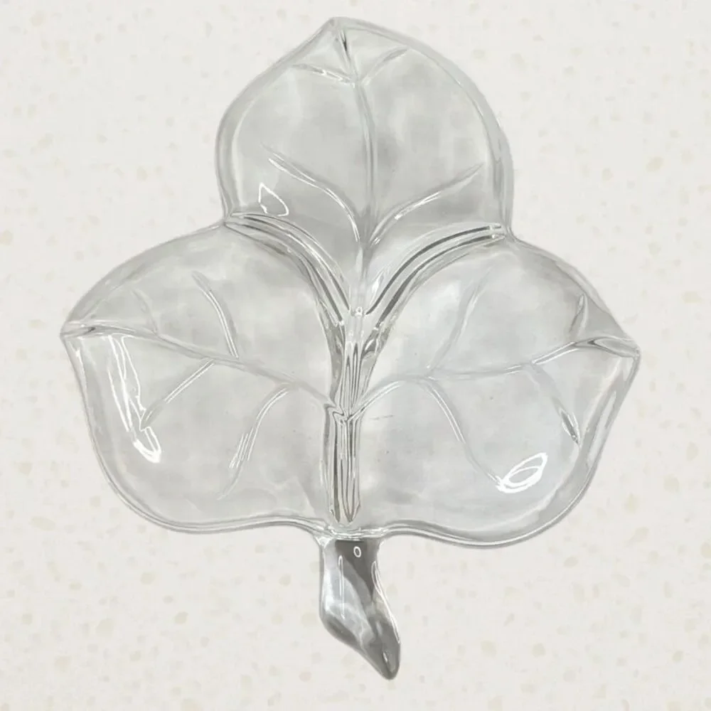 Vintage Glass Three Section Ivy Leaf Divided Relish Dish Serving Tray